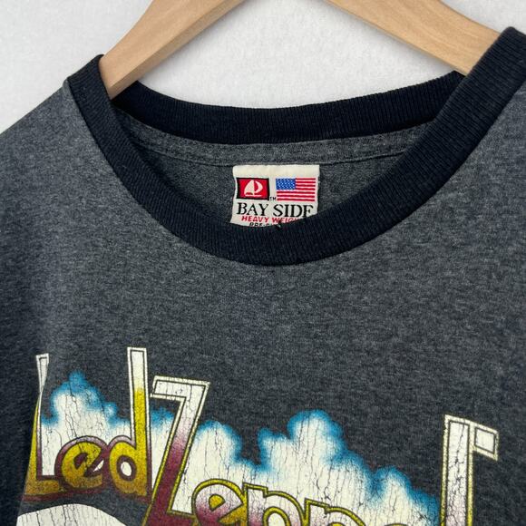 LED ZEPPELIN Mens L BAYSIDE Robert Plant Jimmy Page Stairway Ringer Cotton Gray - Picture 7 of 12